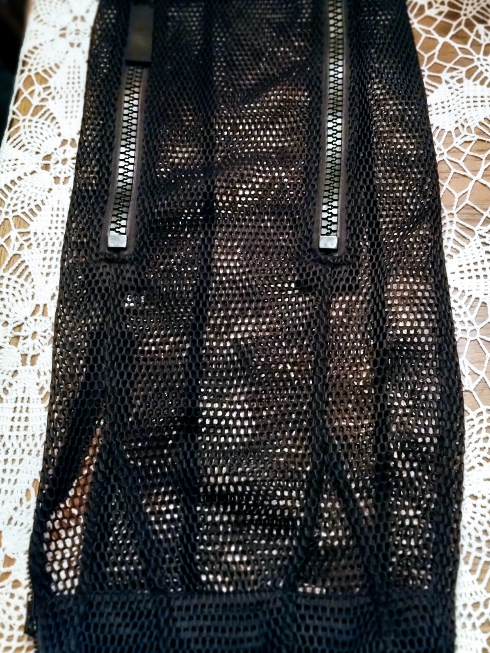 Black Mesh Pencil Skirt with Zipper Detail